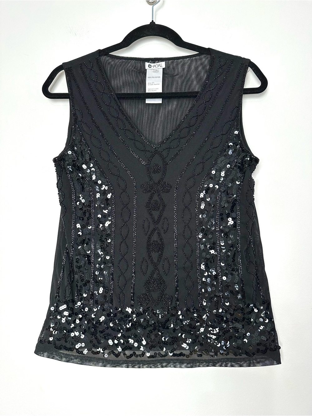 Vintage Sheer Mesh Sequin Beaded Top Feminine Glam Sleeveless Whimsigoth Y2K
